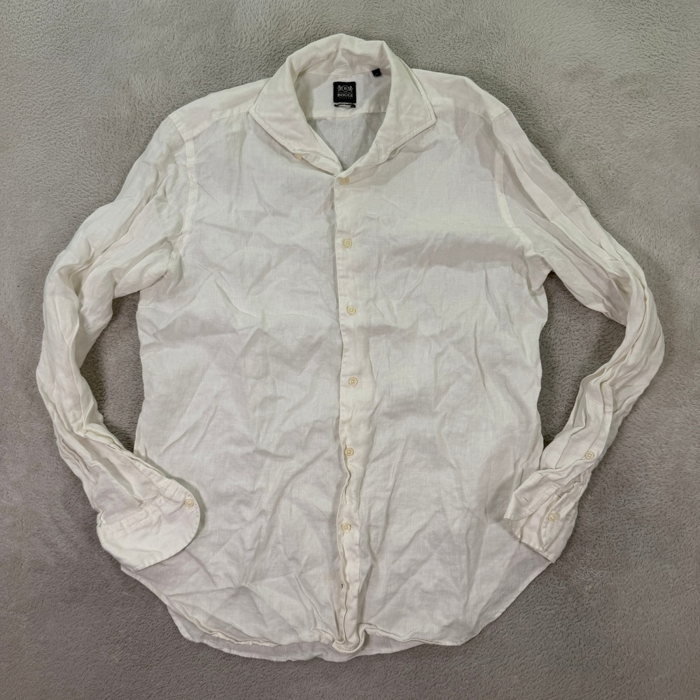 Boggi Milano Mens XL Linen Button Up Shirt White Regular Fit French Linen Luxury